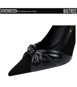 KissICON Suede Women Pumps Shallow Mouth Pointed Toe Bow