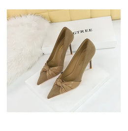 KissICON Suede Women Pumps Shallow Mouth Pointed Toe Bow