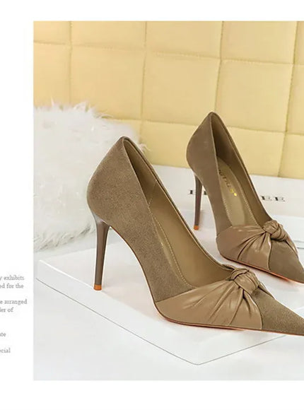 KissICON Suede Women Pumps Shallow Mouth Pointed Toe Bow