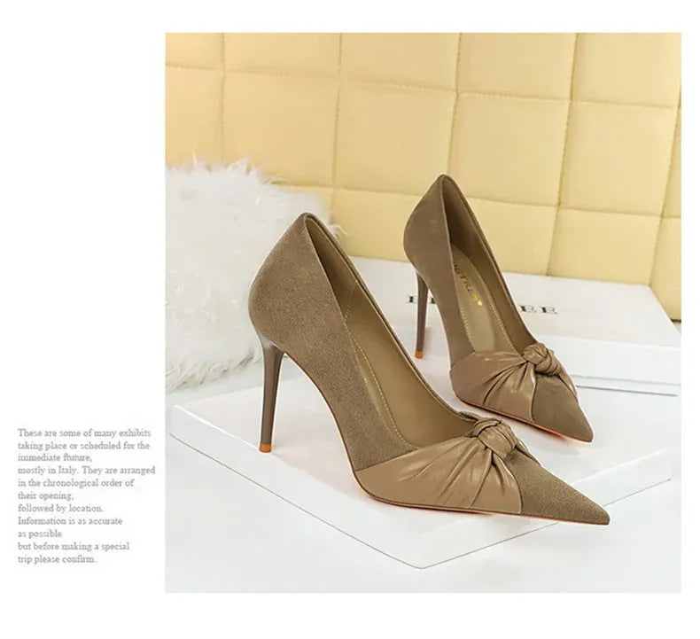 KissICON Suede Women Pumps Shallow Mouth Pointed Toe Bow