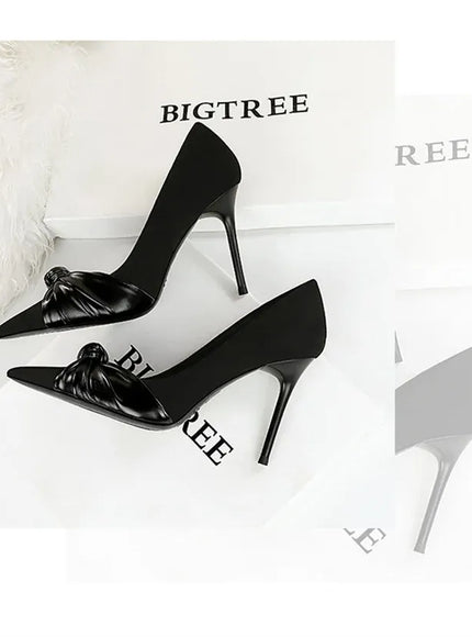 KissICON Suede Women Pumps Shallow Mouth Pointed Toe Bow