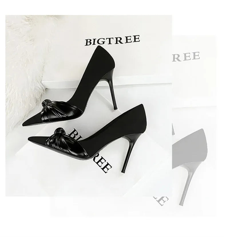KissICON Suede Women Pumps Shallow Mouth Pointed Toe Bow