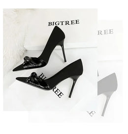 KissICON Suede Women Pumps Shallow Mouth Pointed Toe Bow