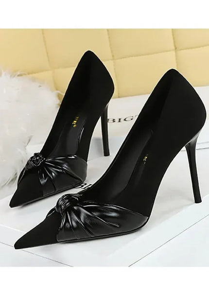 KissICON Suede Women Pumps Shallow Mouth Pointed Toe Bow