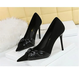 KissICON Suede Women Pumps Shallow Mouth Pointed Toe Bow