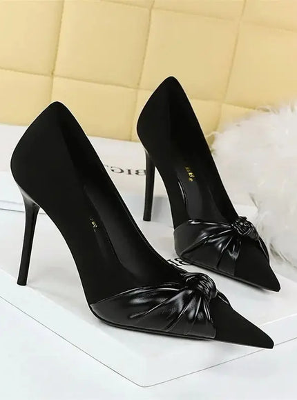 KissICON Suede Women Pumps Shallow Mouth Pointed Toe Bow