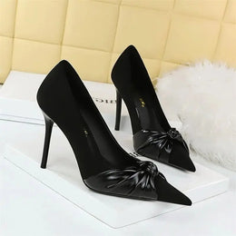 KissICON Suede Women Pumps Shallow Mouth Pointed Toe Bow