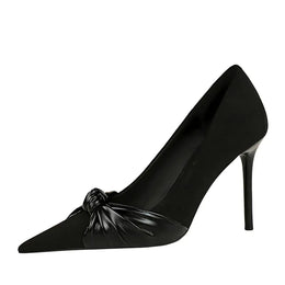 KissICON Suede Women Pumps Shallow Mouth Pointed Toe Bow