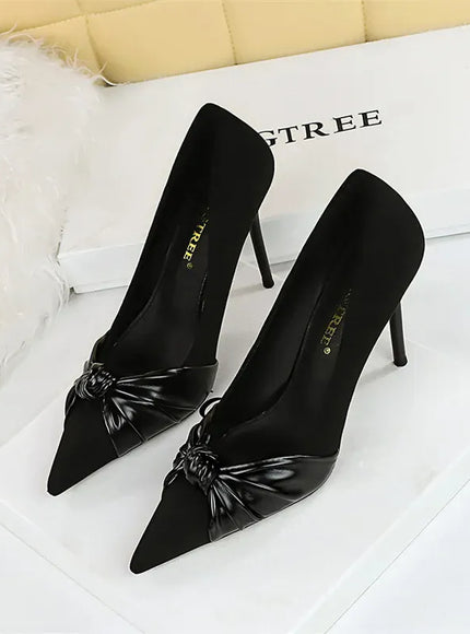 KissICON Suede Women Pumps Shallow Mouth Pointed Toe Bow