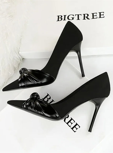KissICON Suede Women Pumps Shallow Mouth Pointed Toe Bow