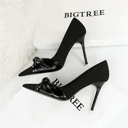 KissICON Suede Women Pumps Shallow Mouth Pointed Toe Bow