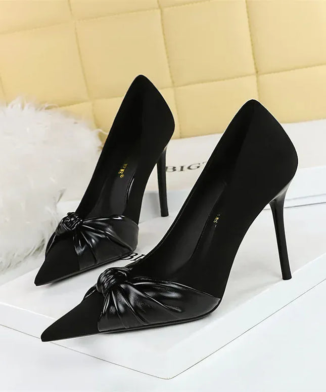 KissICON Suede Women Pumps Shallow Mouth Pointed Toe Bow