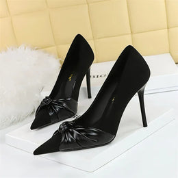 KissICON Suede Women Pumps Shallow Mouth Pointed Toe Bow