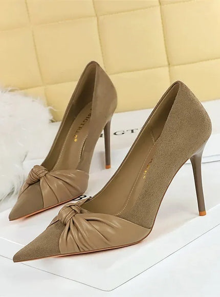 KissICON Suede Women Pumps Shallow Mouth Pointed Toe Bow
