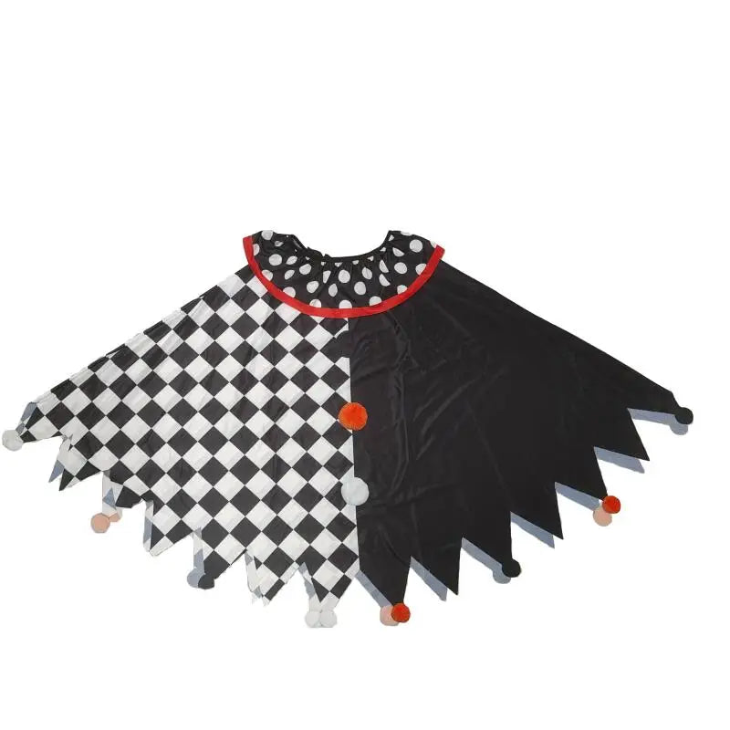 KissICON Suit / One Size Halloween Clown Costume for Adult Black White Checkered Cape with Gloves Black White Red Printed Carnival Fancy Dress Up