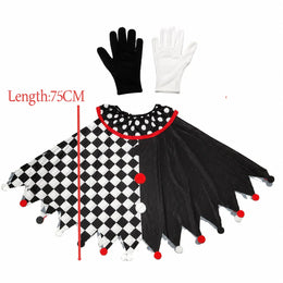 KissICON Suit / One Size Halloween Clown Costume for Adult Black White Checkered Cape with Gloves Black White Red Printed Carnival Fancy Dress Up