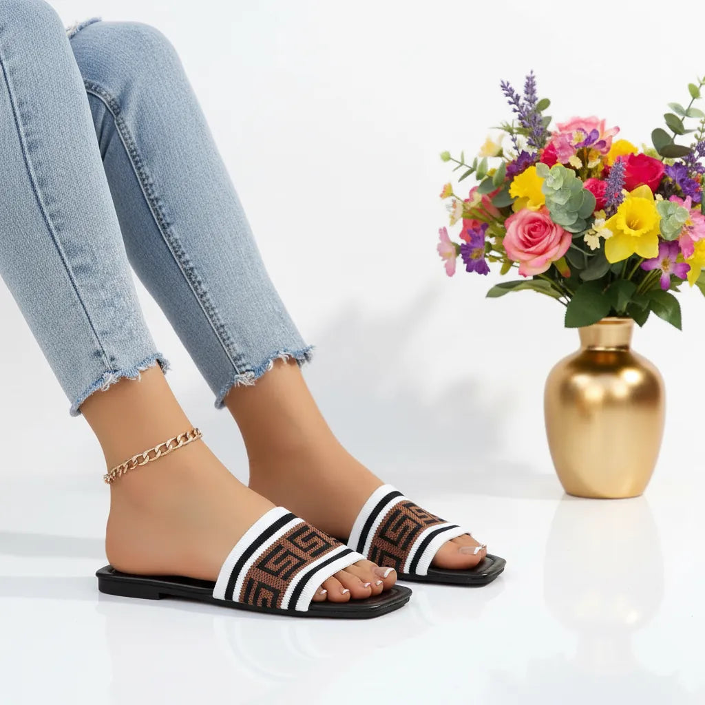 KissICON Sandals Summer Chic Fashionable Classic Cloth Letter Flat Sandals