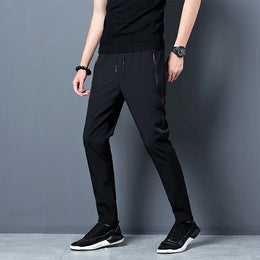 KissICON Summer Men Ice Silk Pants Straight Fit Large Size Multi Functional Comfortable Lightweight Quick Dry Sports Trousers
