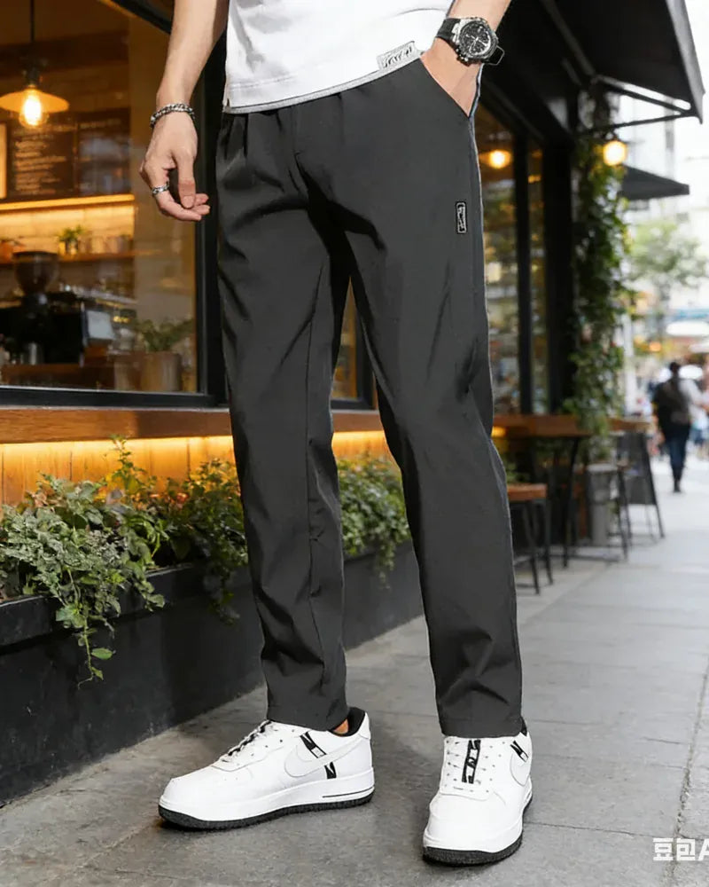 KissICON Summer Men's Ice Silk Sports Pants Quick Dry Stretch Breathable Casual Straight Fit Trousers for Active Wear