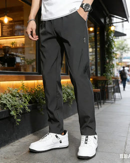 KissICON Summer Men's Ice Silk Sports Pants Quick Dry Stretch Breathable Casual Straight Fit Trousers for Active Wear