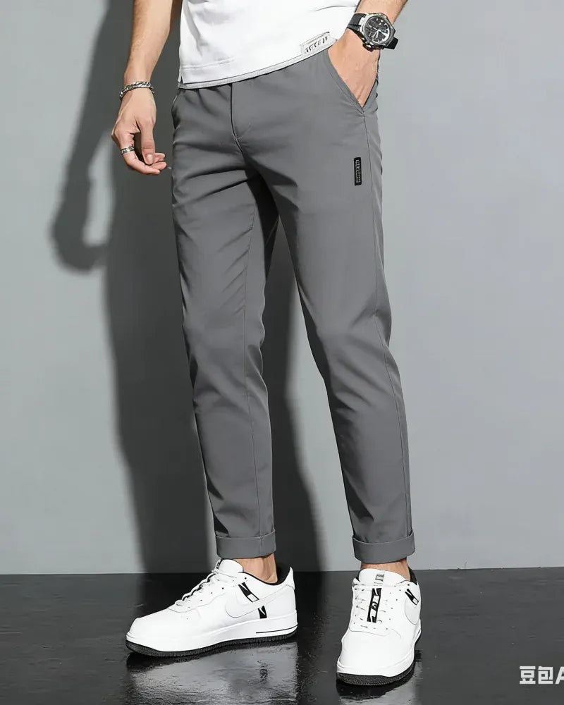 KissICON Summer Men's Ice Silk Sports Pants Quick Dry Stretch Breathable Casual Straight Fit Trousers for Active Wear