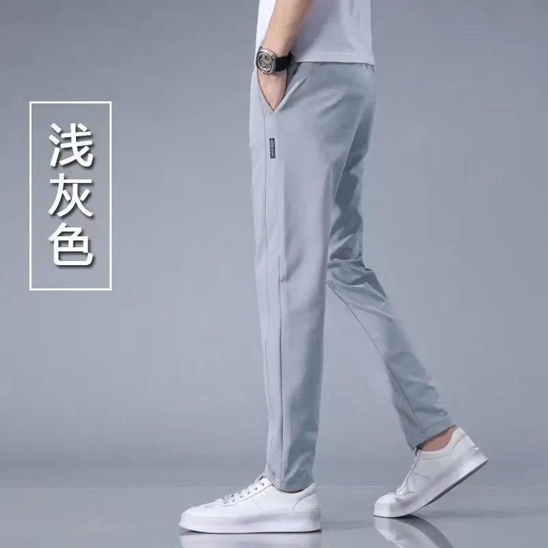 KissICON Summer Men's Ice Silk Sports Pants Quick Dry Stretch Breathable Casual Straight Fit Trousers for Active Wear