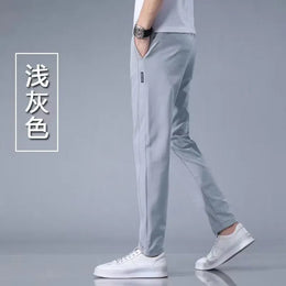 KissICON Summer Men's Ice Silk Sports Pants Quick Dry Stretch Breathable Casual Straight Fit Trousers for Active Wear