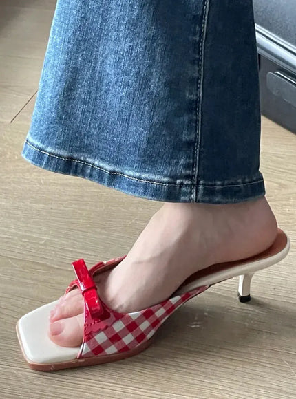 KissICON Summer slippers for women Square toe French checkered