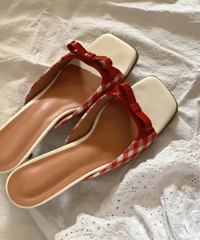 KissICON Summer slippers for women Square toe French checkered
