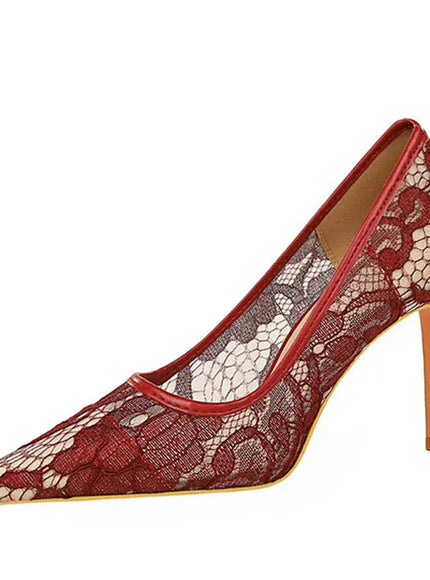 KissICON Summer Wine Red Lace Flower Women Pumps Shallow