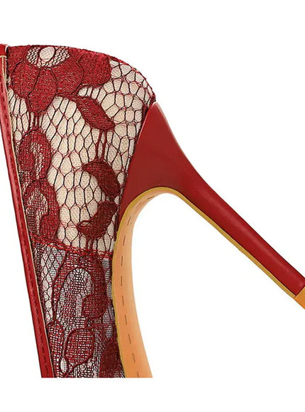 KissICON Summer Wine Red Lace Flower Women Pumps Shallow