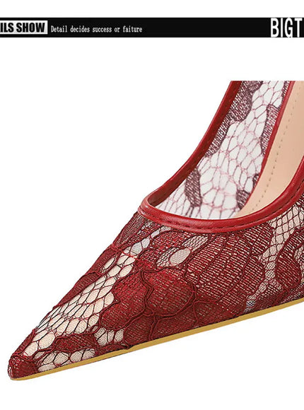 KissICON Summer Wine Red Lace Flower Women Pumps Shallow