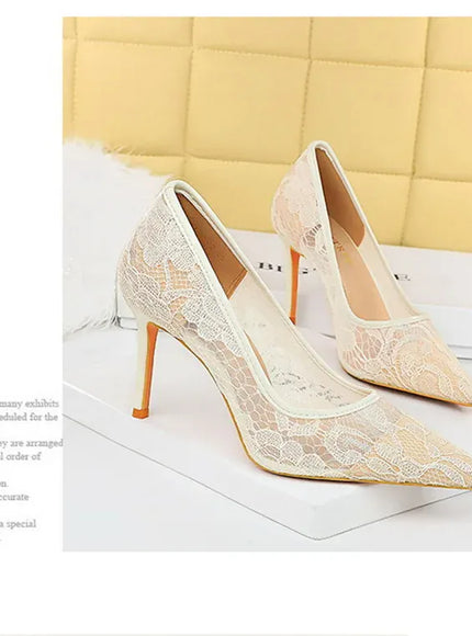 KissICON Summer Wine Red Lace Flower Women Pumps Shallow