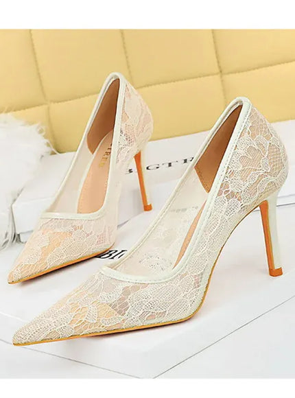 KissICON Summer Wine Red Lace Flower Women Pumps Shallow