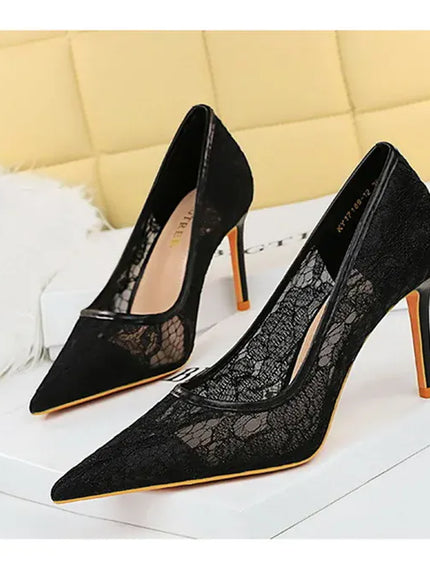 KissICON Summer Wine Red Lace Flower Women Pumps Shallow