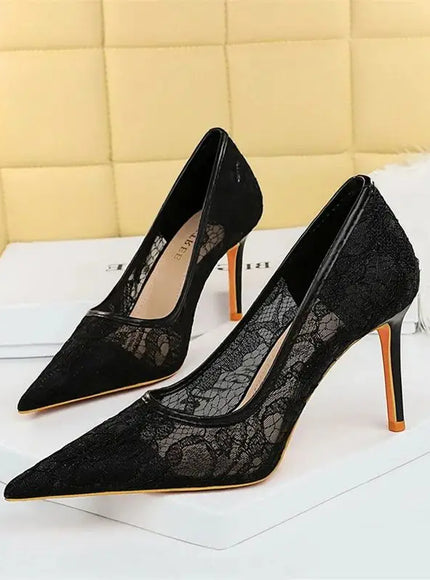 KissICON Summer Wine Red Lace Flower Women Pumps Shallow