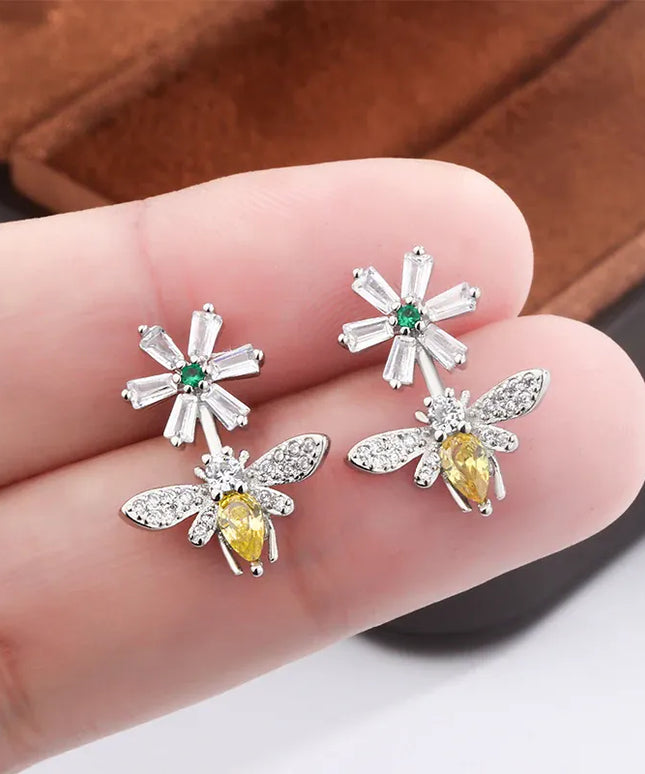 KissICON Sunflower Bee Earrings 925 Silver Plated Zircon Gift