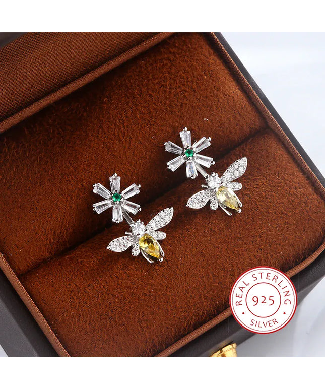 KissICON Sunflower Bee Earrings 925 Silver Plated Zircon Gift