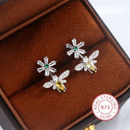 KissICON Sunflower Bee Earrings 925 Silver Plated Zircon Gift