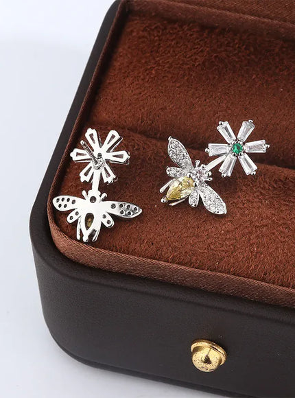 KissICON Sunflower Bee Earrings 925 Silver Plated Zircon Gift