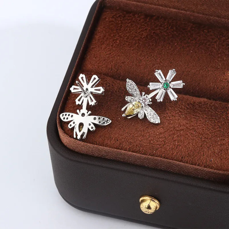 KissICON Sunflower Bee Earrings 925 Silver Plated Zircon Gift