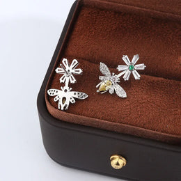 KissICON Sunflower Bee Earrings 925 Silver Plated Zircon Gift