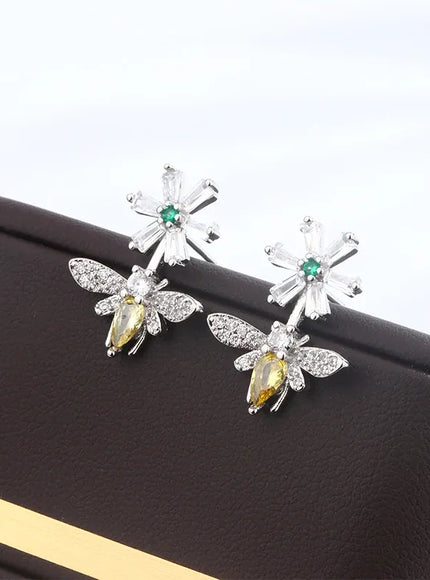 KissICON Sunflower Bee Earrings 925 Silver Plated Zircon Gift