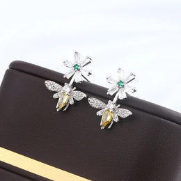 KissICON Sunflower Bee Earrings 925 Silver Plated Zircon Gift