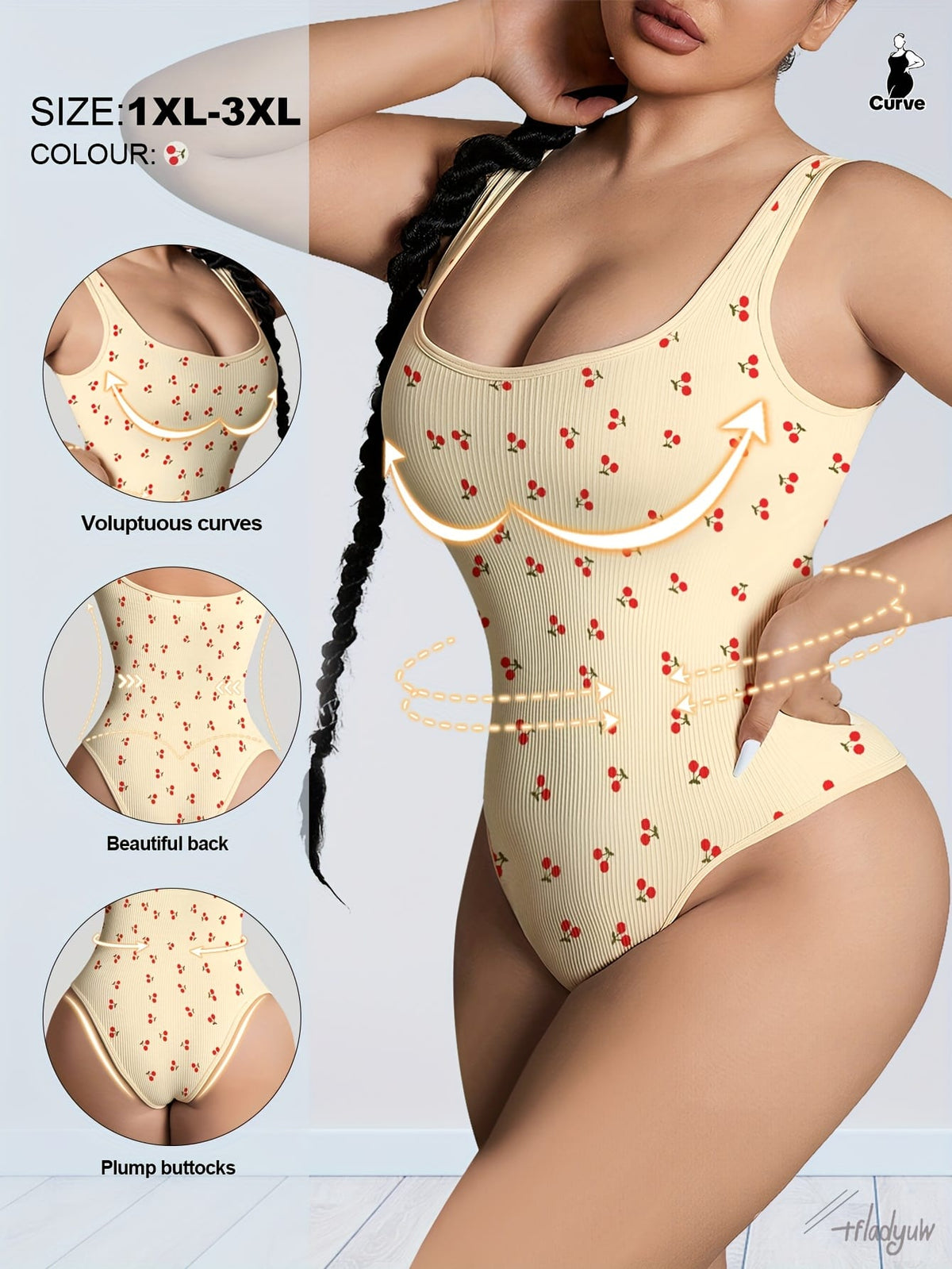 jkthpu-45 Sweet Cherry Plus Size Tummy Control Bodysuit