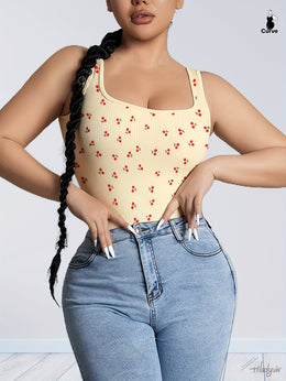 jkthpu-45 Sweet Cherry Plus Size Tummy Control Bodysuit