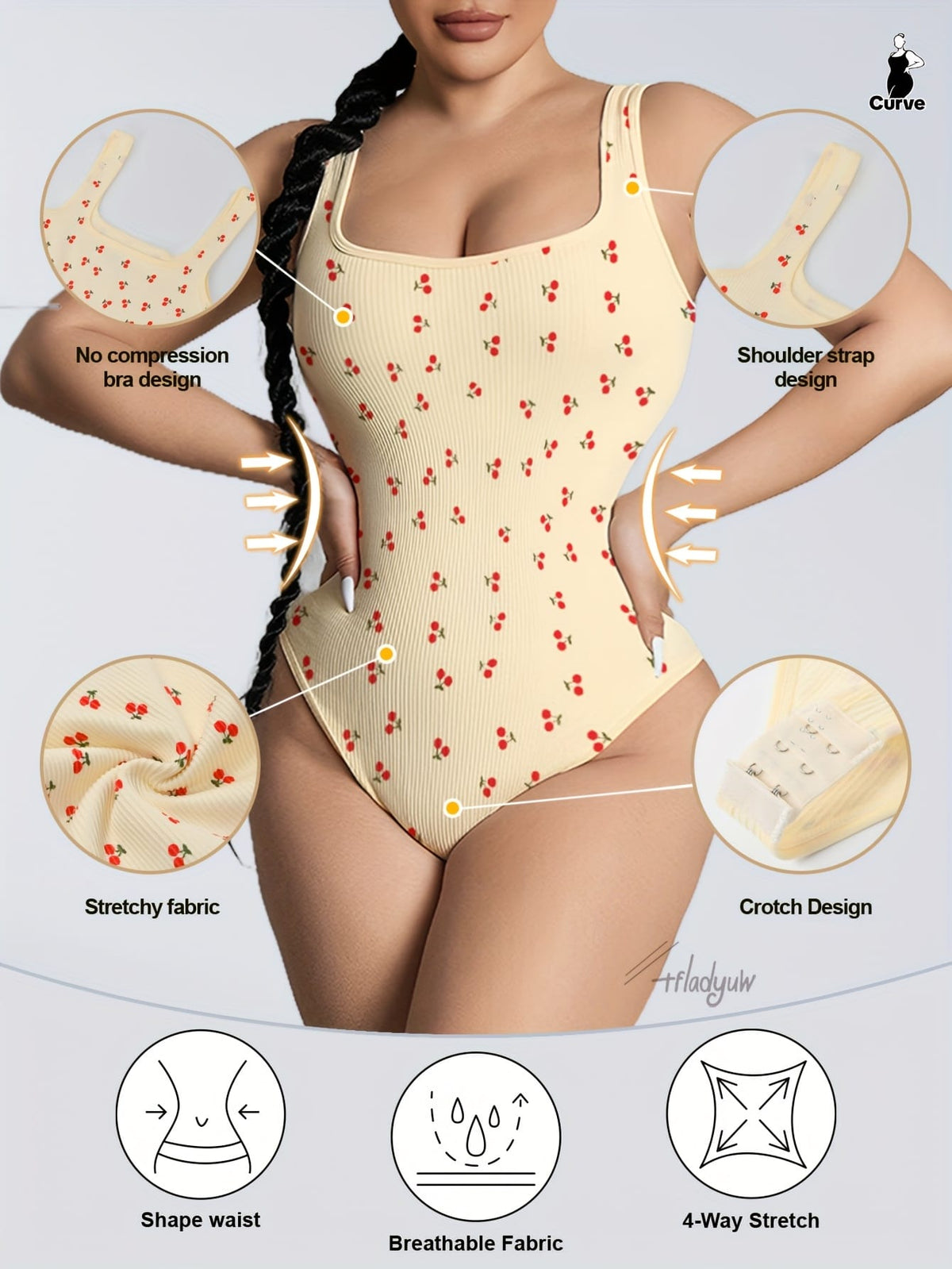 jkthpu-45 Sweet Cherry Plus Size Tummy Control Bodysuit