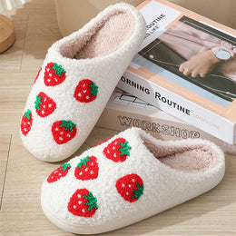 KissICON Sweet Strawberry Print Home Slippers Women Indoor Light