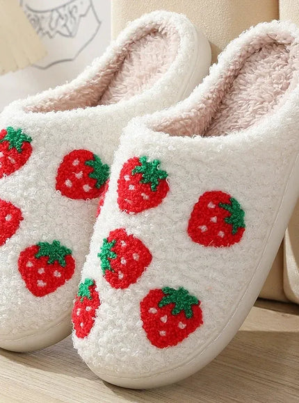 KissICON Sweet Strawberry Print Home Slippers Women Indoor Light