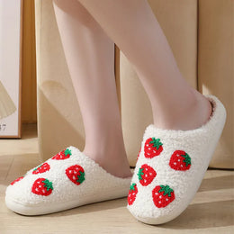 KissICON Sweet Strawberry Print Home Slippers Women Indoor Light
